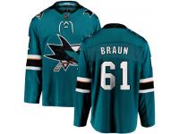 Men's San Jose Sharks #61 Justin Braun Teal Green Home Breakaway NHL Jersey