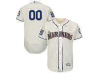 Men's Seattle Mariners Majestic Alternate Cream 2017 Authentic Flex Base Custom Jersey with 40th Commemorative Patch