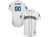 Men's Seattle Mariners Majestic Home White 2017 Authentic Flex Base Custom Jersey with 40th Commemorative Patch