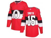 Men's Zack Smith Authentic Red Adidas Jersey NHL Ottawa Senators #15 2017 100 Classic