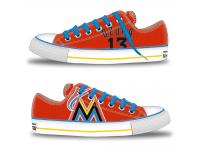 MLB Men/Women Miami Marlins #13 Marchell Ozuna Orange Hand Painted Unisex Low-Top Canvas Shoes