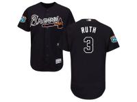 Navy Blue Babe Ruth Men #3 Majestic MLB Atlanta Braves Flexbase Collection Jersey