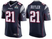 NEW ENGLAND PATRIOTS #21 MALCOLM BUTLER NAVY SUPER BOWL LII BOUND GAME JERSEY