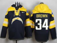 NFL San Diego Chargers (RB) #34 Donald Brown Men Navy Blue Pullover Hoodie