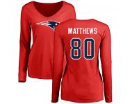 Nike Jordan Matthews Red Name & Number Logo Slim Fit Women's - NFL New England Patriots #80 Long Sleeve T-Shirt