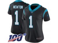 Nike Panthers #1 Cam Newton Black Team Color Women's Stitched NFL 100th Season Vapor Limited Jersey