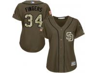 Padres #34 Rollie Fingers Green Salute to Service Women Stitched Baseball Jersey