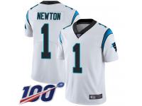 Panthers #1 Cam Newton White Men's Stitched Football 100th Season Vapor Limited Jersey