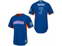 Royal Blue Joe Mauer Men #7 Majestic MLB Minnesota Twins American League 2013 All-Star BP Jersey