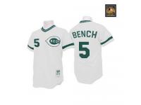 White-Green Throwback Johnny Bench Men #5 Mitchell And Ness MLB Cincinnati Reds Jersey