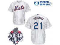 White Lucas Duda Men #21 Majestic MLB New York Mets 2015 World Series Cool Base Home Jersey