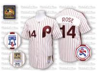 White Pinstripe Throwback Pete Rose Men #14 Mitchell And Ness MLB Philadelphia Phillies Jersey
