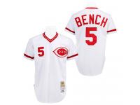 White Throwback Johnny Bench Men #5 Mitchell And Ness MLB Cincinnati Reds Jersey
