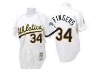 White Throwback Rollie Fingers Men #34 Mitchell And Ness MLB Oakland Athletics Jersey