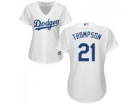 White Trayce Thompson Authentic Player Women #21 Majestic MLB Los Angeles Dodgers 2016 New Cool Base Jersey
