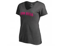 Women 2017 Mother's Day San Diego Padres Pink Wordmark V-Neck Slim Fit Heather Gray T-Shirt