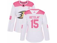 Women Adidas Anaheim Ducks #15 Ryan Getzlaf White/Pink Fashion NHL Jersey