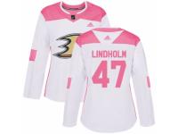 Women Adidas Anaheim Ducks #47 Hampus Lindholm White/Pink Fashion NHL Jersey