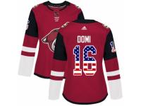 Women Adidas Arizona Coyotes #16 Max Domi Red USA Flag Fashion NHL Jersey
