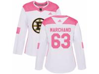 Women Adidas Boston Bruins #63 Brad Marchand White/Pink Fashion NHL Jersey