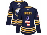 Women Adidas Buffalo Sabres #4 Josh Gorges Navy Blue USA Flag Fashion NHL Jersey