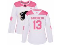 Women Adidas Calgary Flames #13 Johnny Gaudreau White/Pink Fashion NHL Jersey