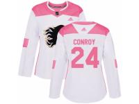 Women Adidas Calgary Flames #24 Craig Conroy White/Pink Fashion NHL Jersey