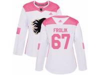 Women Adidas Calgary Flames #67 Michael Frolik White/Pink Fashion NHL Jersey