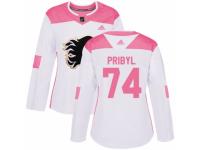 Women Adidas Calgary Flames #74 Daniel Pribyl White/Pink Fashion NHL Jersey