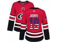 Women Adidas Carolina Hurricanes #19 Josh Jooris Red USA Flag Fashion NHL Jersey