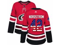 Women Adidas Carolina Hurricanes #42 Joakim Nordstrom Red USA Flag Fashion NHL Jersey