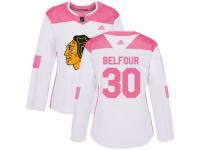 Women Adidas Chicago Blackhawks #30 ED Belfour White/Pink Fashion NHL Jersey