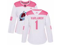 Women Adidas Colorado Avalanche #1 Semyon Varlamov White/Pink Fashion NHL Jersey