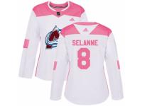 Women Adidas Colorado Avalanche #8 Teemu Selanne White/Pink Fashion NHL Jersey
