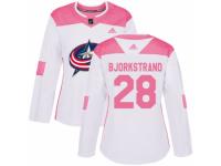 Women Adidas Columbus Blue Jackets #28 Oliver Bjorkstrand White/Pink Fashion NHL Jersey