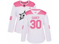 Women Adidas Dallas Stars #30 Jon Casey White/Pink Fashion NHL Jersey