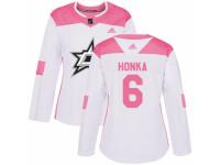 Women Adidas Dallas Stars #6 Julius Honka White/Pink Fashion NHL Jersey