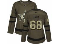 Women Adidas Dallas Stars #68 Jaromir Jagr Green Salute to Service NHL Jersey