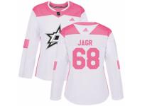 Women Adidas Dallas Stars #68 Jaromir Jagr White/Pink Fashion NHL Jersey