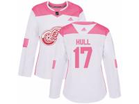 Women Adidas Detroit Red Wings #17 Brett Hull White/Pink Fashion NHL Jersey