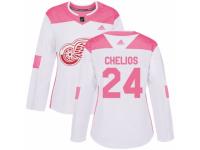 Women Adidas Detroit Red Wings #24 Chris Chelios White/Pink Fashion NHL Jersey