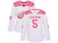 Women Adidas Detroit Red Wings #5 Nicklas Lidstrom White/Pink Fashion NHL Jersey