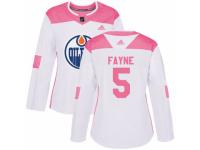 Women Adidas Edmonton Oilers #5 Mark Fayne White/Pink Fashion NHL Jersey
