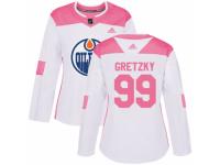 Women Adidas Edmonton Oilers #99 Wayne Gretzky White/Pink Fashion NHL Jersey