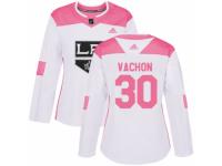 Women Adidas Los Angeles Kings #30 Rogie Vachon White/Pink Fashion NHL Jersey