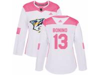 Women Adidas Nashville Predators #13 Nick Bonino White/Pink Fashion NHL Jersey
