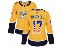 Women Adidas Nashville Predators #17 Scott Hartnell Gold USA Flag Fashion NHL Jersey