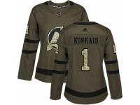 Women Adidas New Jersey Devils #1 Keith Kinkaid Green Salute to Service NHL Jersey