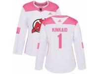 Women Adidas New Jersey Devils #1 Keith Kinkaid White/Pink Fashion NHL Jersey