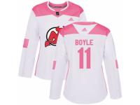 Women Adidas New Jersey Devils #11 Brian Boyle White/Pink Fashion NHL Jersey
